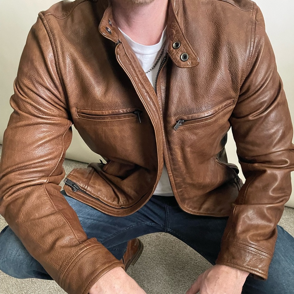 Lucky Brand Men's Brown Leather Bomber Jacket